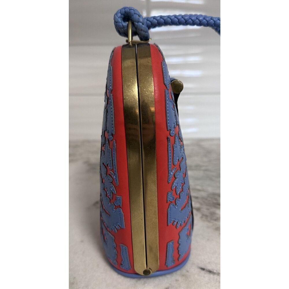 Tory Burch Blue Red Leather Dome Clutch Mini Handbag - Picture 5 of 13